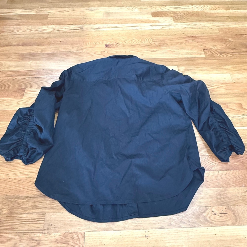Chicos Black Ruched Puff Sleeve Button Down Shirt Poplin Stretch Size 3 US 16 - Picture 5 of 5